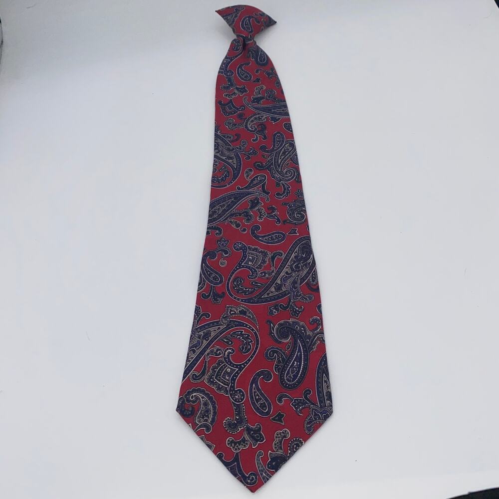 Don Loper Vintage Red Blue Paisley Clip-On Neck Tie Men's 19.5"